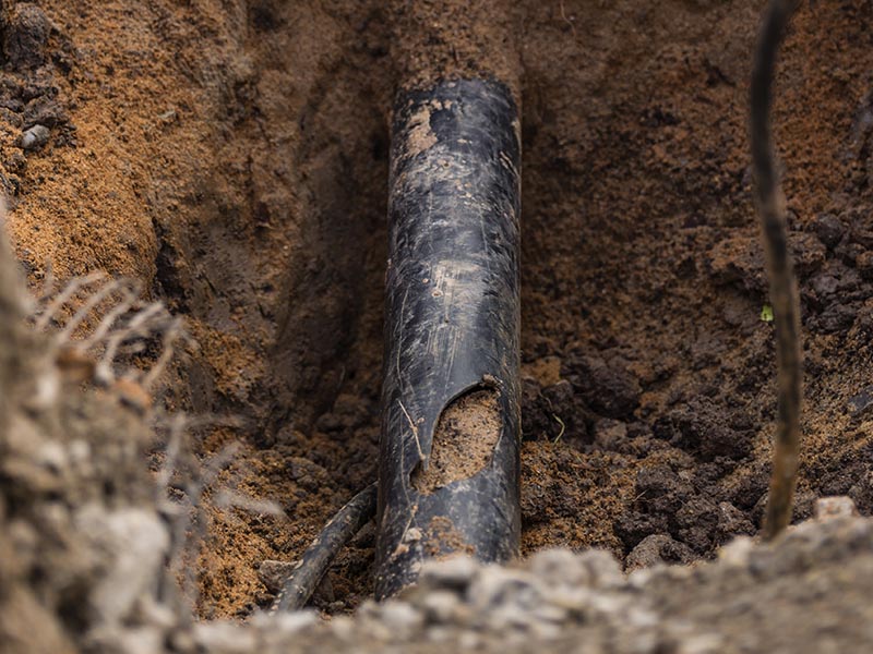 Damaged underground sewer line pipe